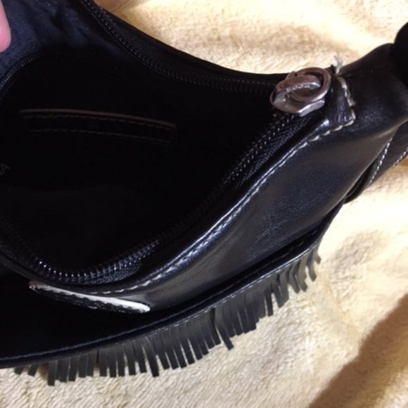 ✨HP✨Tommy Hilfiger Black Leather Fringed Mini Bag Satchel 7.5"x4.5" - Picture 12 of 16